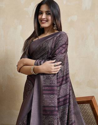 coffee ajrak printed  saree 5