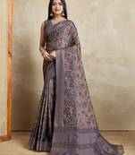 coffee ajrak block art silk handloom saree  with tassels