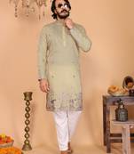 Rani pink heavy linen cotton embroidery sequence work premium designer only kurta