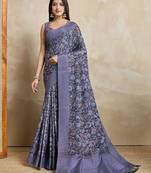 blue ajrak block handloom saree with tassels