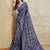 blue ajrak block handloom saree with tassels