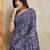 blue ajrak block handloom saree with tassels