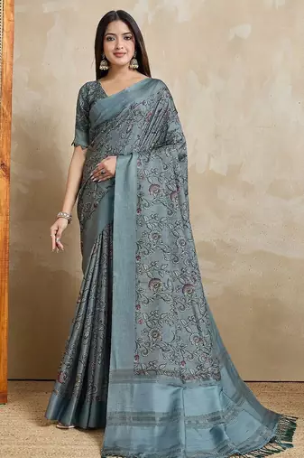 grey floral printed saree