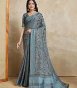 grey floral printed saree