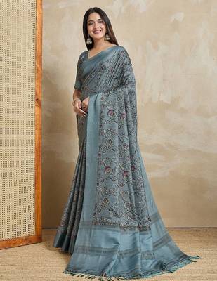 grey floral printed saree 2