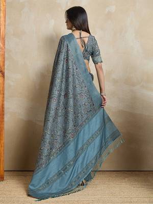 grey floral printed saree 3
