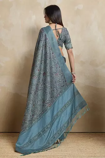 grey floral printed saree
