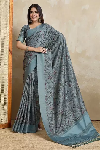 grey floral printed saree