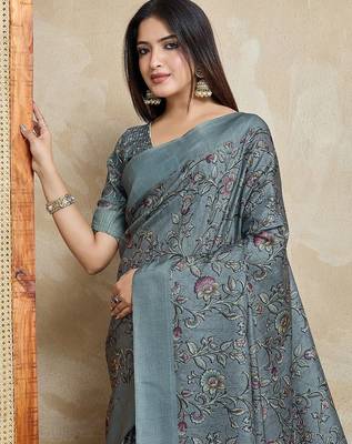 grey floral printed saree 5