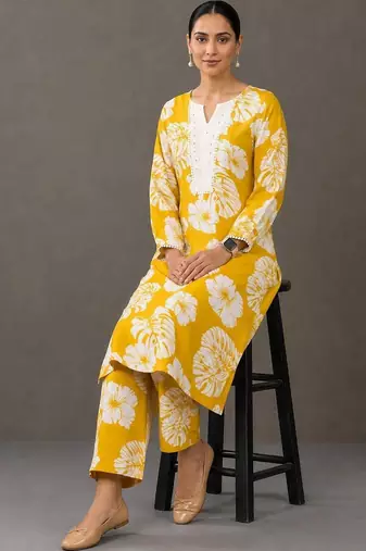 formal women printed kurta with palazzos