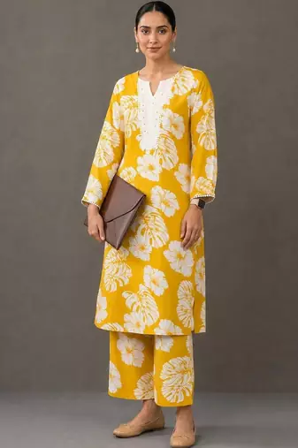 formal women printed kurta with palazzos