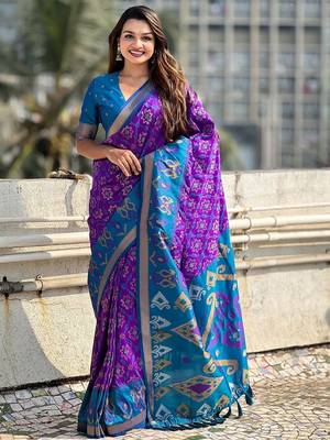 purple floral zari patola saree 1