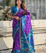 purple floral zari patola saree