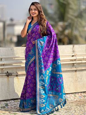 purple floral zari patola saree 2