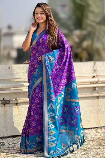 purple floral zari patola saree