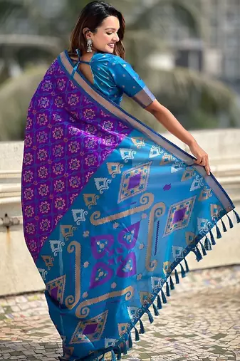 purple floral zari patola saree