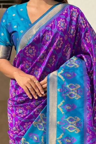 purple floral zari patola saree