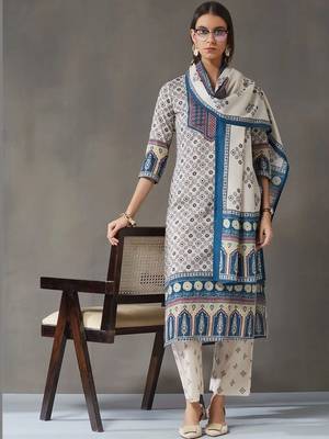 tailored women printed kurta with trousers with dupatta 1