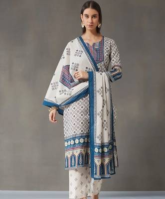 tailored women printed kurta with trousers with dupatta 2