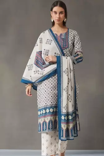 tailored women printed kurta with trousers with dupatta