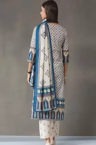 tailored women printed kurta with trousers with dupatta