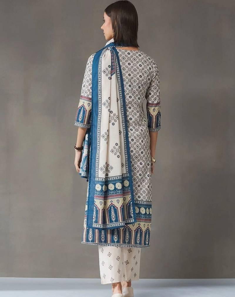tailored women printed kurta with trousers with dupatta