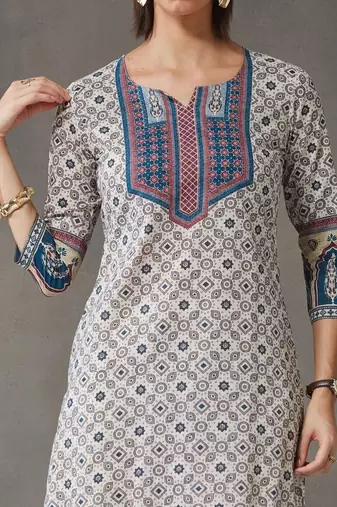 tailored women printed kurta with trousers with dupatta