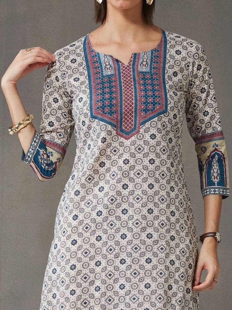 tailored women printed kurta with trousers with dupatta
