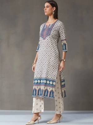 tailored women printed kurta with trousers with dupatta 6