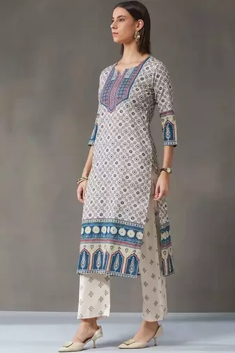 tailored women printed kurta with trousers with dupatta