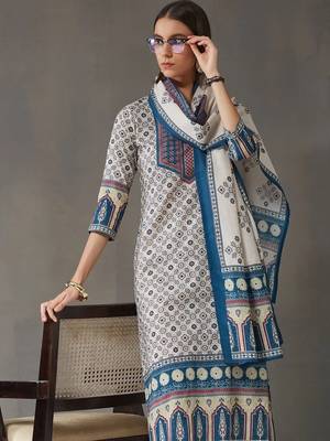 tailored women printed kurta with trousers with dupatta 7