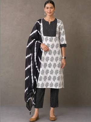 workwear women printed kurta with trousers with dupatta 1