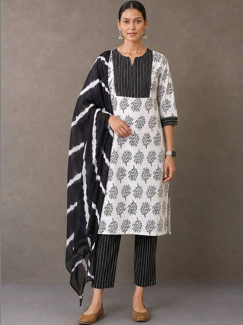 workwear women printed kurta with trousers with dupatta