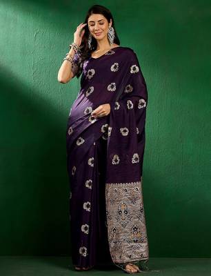 purple ethnic motifs zari banarasi saree 1