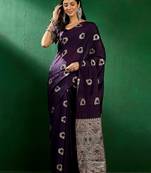 purple ethnic motifs zari banarasi saree