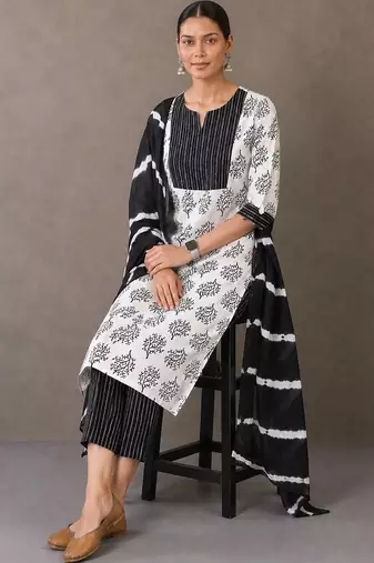 workwear women printed kurta with trousers with dupatta