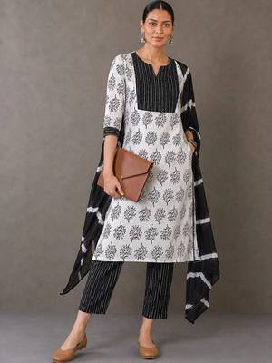 workwear women printed kurta with trousers with dupatta 3