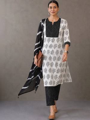 workwear women printed kurta with trousers with dupatta 7