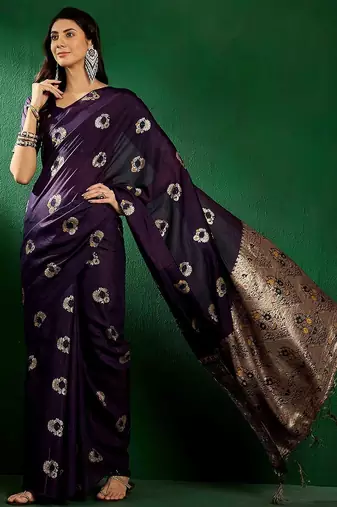 purple ethnic motifs zari banarasi saree