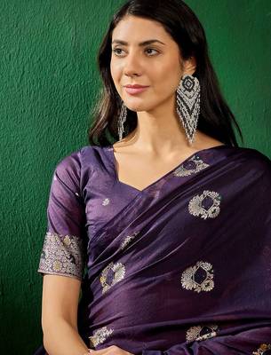 purple ethnic motifs zari banarasi saree 4