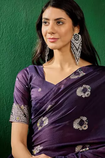 purple ethnic motifs zari banarasi saree