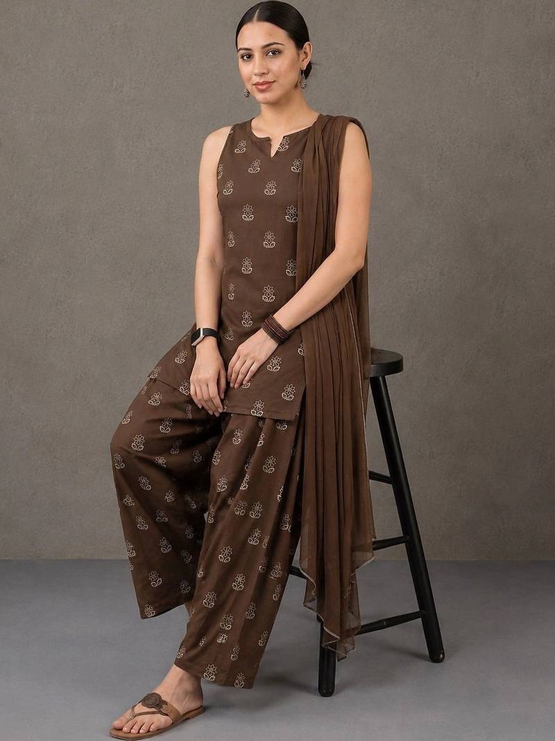 workwear women printed kurta with patiala with dupatta