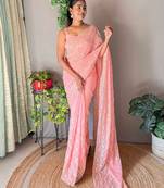 Peach embellished sequinned  saree
