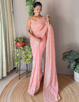 Peach embellished sequinned  saree 2