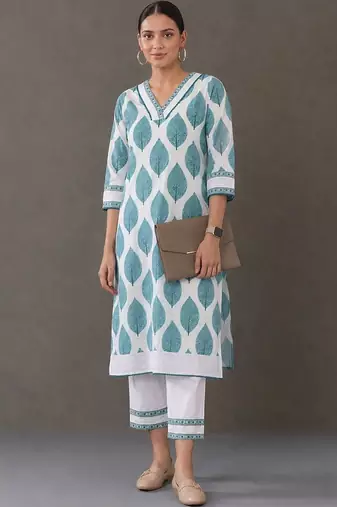 structured women printed kurta with trousers