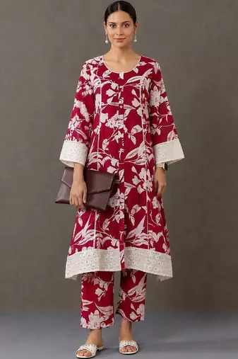 tailored women printed kurta with trousers
