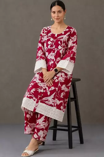tailored women printed kurta with trousers