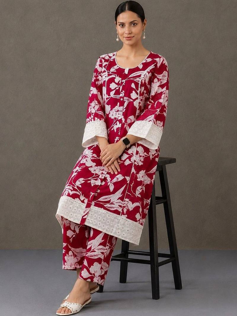 tailored women printed kurta with trousers