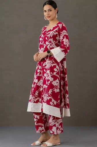 tailored women printed kurta with trousers