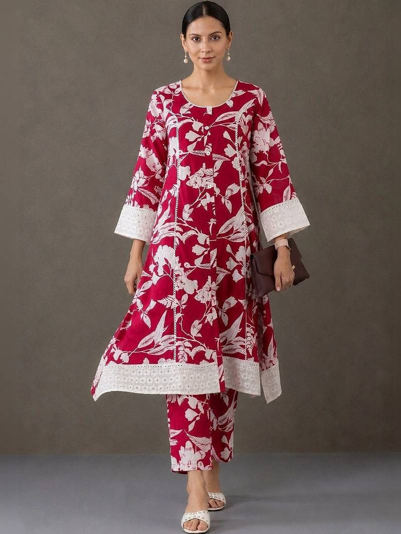 tailored women printed kurta with trousers
